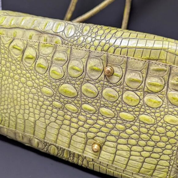 BRAHMIN ALDEN Avocado Green Gold Croc Embossed Leather Shoulder Purse Tote Bag - Picture 4 of 8